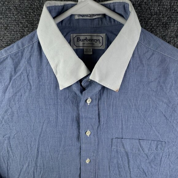 Burberry Men Long Sleeve Button Up Shirt Blue Contrast 16.5 36 USA Made Cotton - Picture 1 of 16